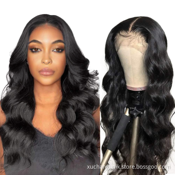 Uniky Wholesale Lace Wig Human Hair Vendor Real Mink Brazilian Cuticle Aligned Human 1b# Virgin Hair Lace Front Wig Body Wave